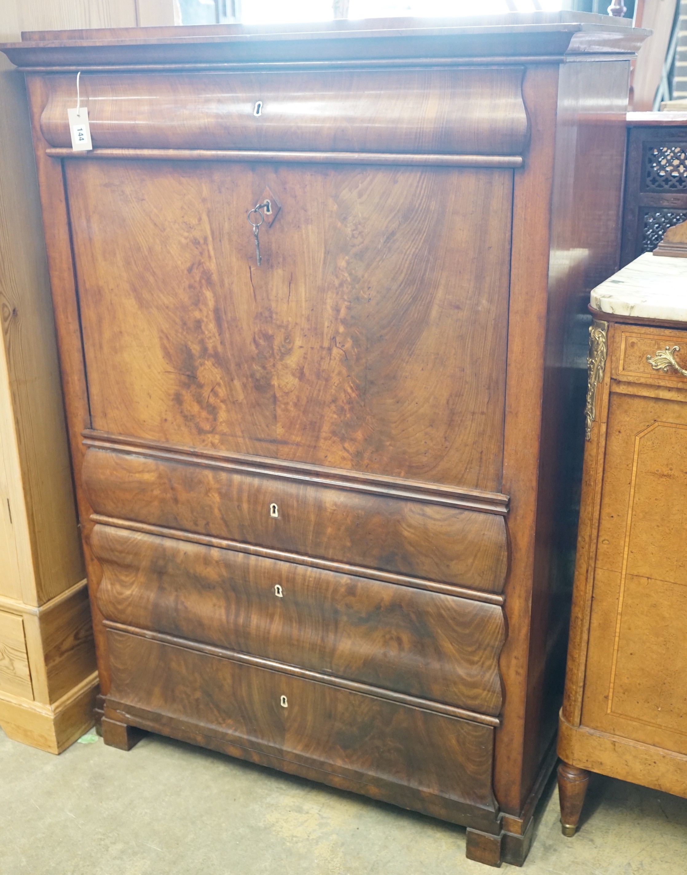 A 19th century French mahogany secretaire a abbatant, width 104cm, depth 55cm, height 148cm